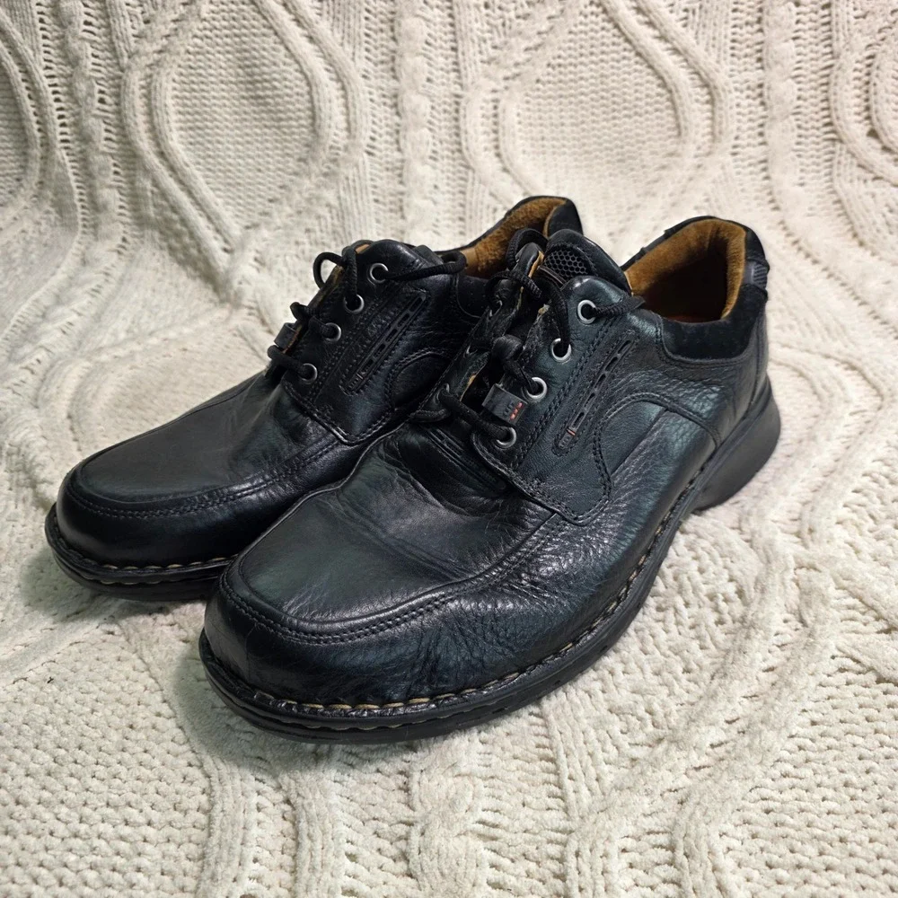 Clarks Unstructured Un.Bend Black Pebbled Leather Lace Up Oxfords Shoes Men 12 M